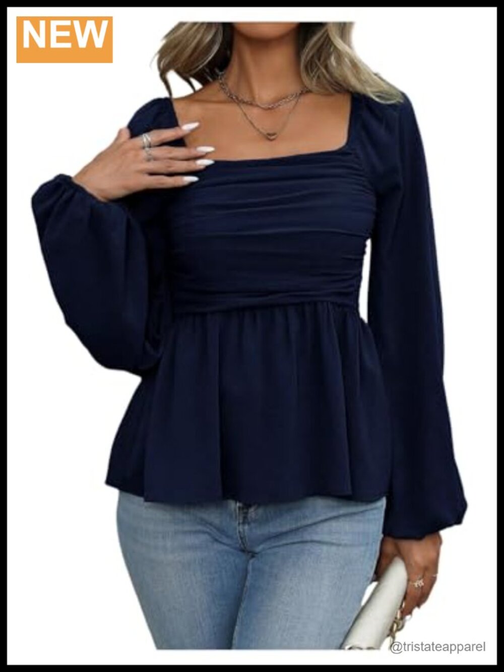 Floerns Women's Square Neck Long Sleeve Ruffle Hem Peplum Blouse Top